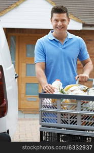 Driver Delivering Online Grocery Order To House