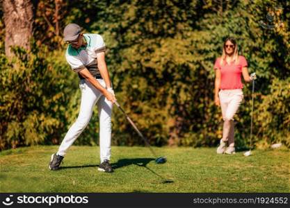 Driver golf swing from the tee box