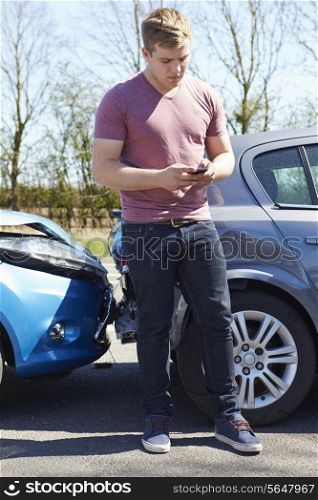 Driver Making Phone Call After Traffic Accident