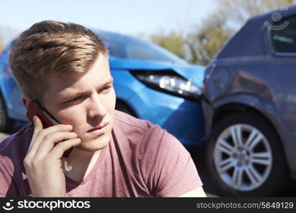 Driver Making Phone Call After Traffic Accident