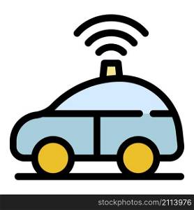 Driverless car on road icon. Outline driverless car on road vector icon color flat isolated. Driverless car on road icon color outline vector
