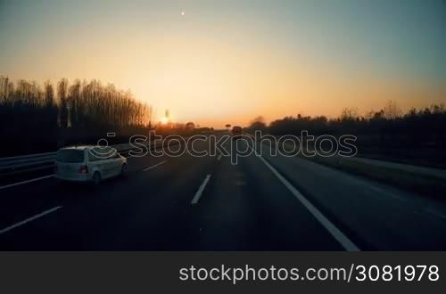 Driving a bus - car on a highway, Camera in the front, windshield