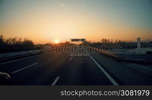 Driving a bus - car on a highway, Camera in the front, windshield