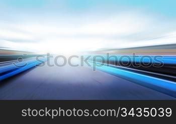 driving at high speed in empty road - motion blur