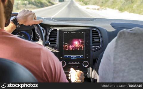 Driving car with gps tracker monitor navigator interior. Driving car with gps tracker monitor navigator