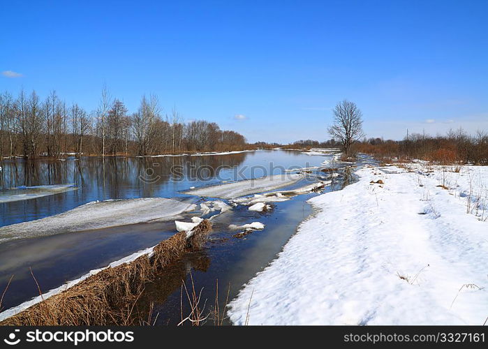 driving of ice on river