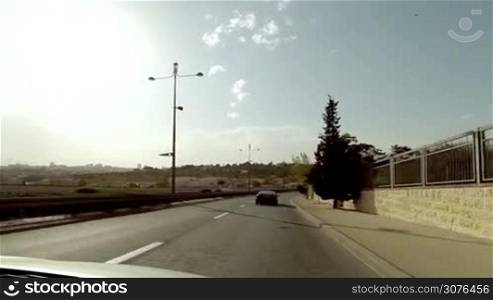 Driving on a highway in Jerusalem, Israel