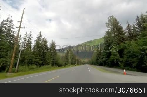 Driving on a Mountain Highway in Alaska