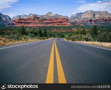 Driving on Boynton Pass Road in Sedona, Arizona towards Boynton Canyon and Mescal Mountain.