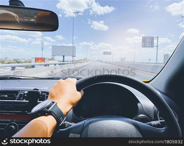 driving on the road, drivers point of view.