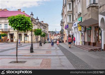Drohobych, Ukraine 09.07.2021. Market square in Drohobych, Ukraine, on a summer day. Market square in Drohobych, Ukraine