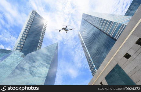 Drone Camera-based flying technology explores over bigcity 