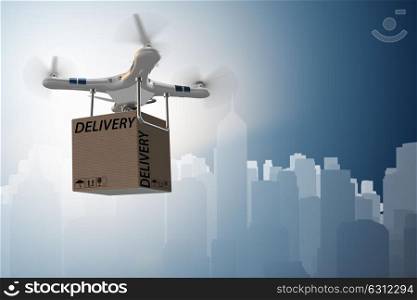 Drone delivery concept with box in air - 3d rendering. The drone delivery concept with box in air - 3d rendering