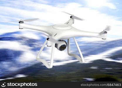 Drone equipped with high resolution camera, fly over the mountain