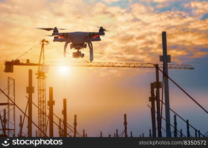 	
Drone over construction site. video surveillance or industrial inspection	
