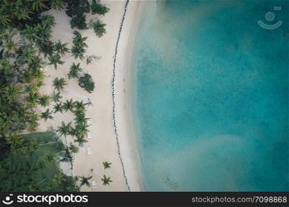 Drone shot of tropical beach.Samana peninsula,Bahia Principe beach,Dominican Republic.