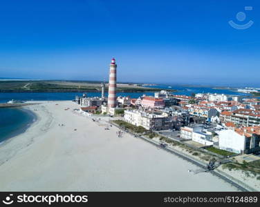 Drone view of the beautiful Portuguese beach of Barra - Aveiro