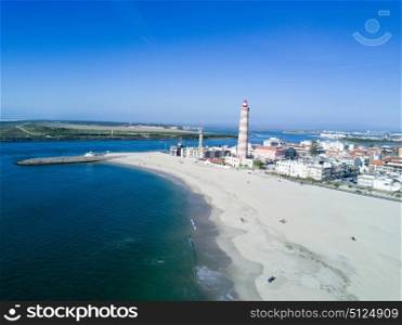 Drone view of the beautiful Portuguese beach of Barra - Aveiro
