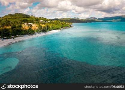 Drone view of tropical beach.Samana peninsula,Playa(beach) Rincon beach,Dominican Republic.
