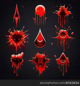 drop blood splash vfx game ai generated. paint horror, halloween texture, crime spatter drop blood splash vfx game illustration. drop blood splash vfx game ai generated
