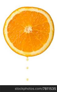 drop of juice falling from orange half isolated