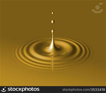drop of liquid gold splashing and making ripple. 3D illustration. drop of liquid gold and ripple