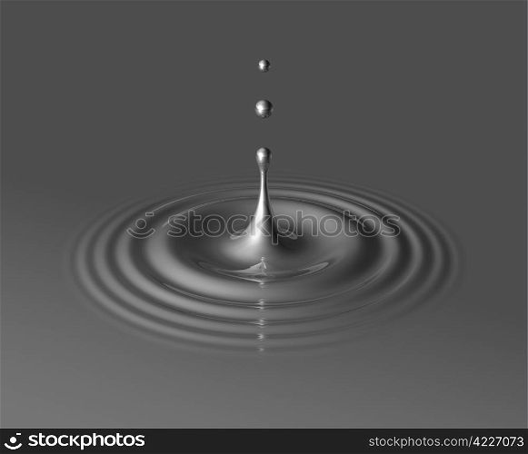 drop of mercury splashing and making ripple. 3D illustration. drop of mercury and ripple