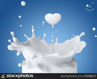 Drop of milk in form of heart. Drop of milk in form of heart. 3D illustration