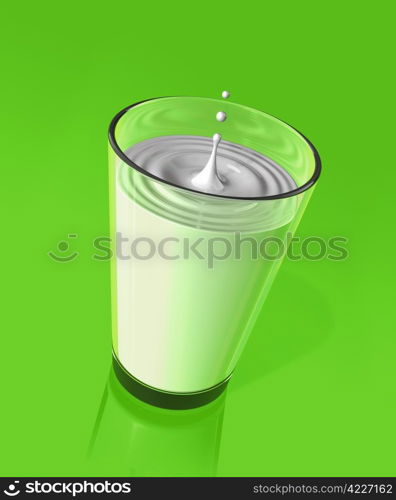 drop of milk splashing and making ripple in a glass. 3D illustration. drop of milk and ripple in a milk glass