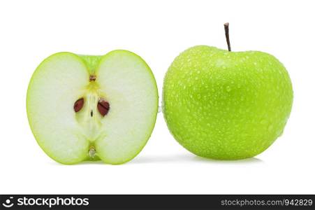 Drop of water green apple on white background