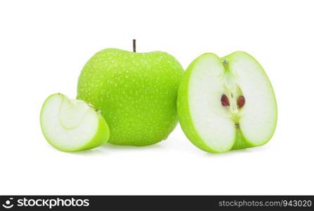 Drop of water green apple on white background