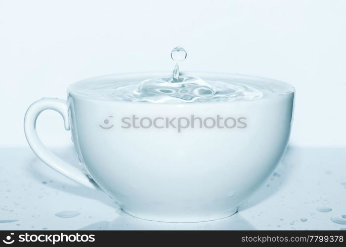 drop of water in a white cup