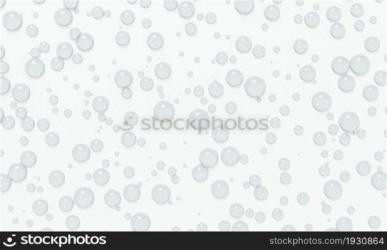 Droplet water drop on white glass background. Bubble in water. Abstract and nature concept. 3D illustration rendering