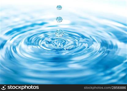 Droplets falling in blue water