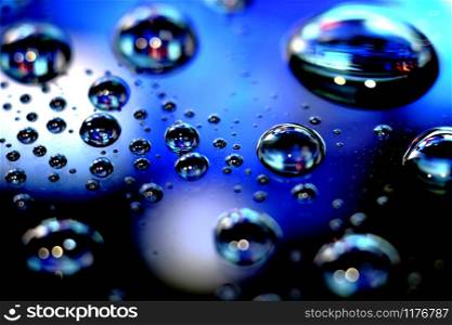 Droplets of water on abstract colorful background.