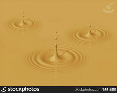 Drops of latte coffe splashing and making ripple. 3D illustration. Drops of latte coffe and ripple