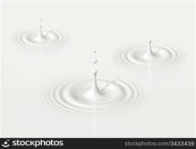 drops of milk splashing and making ripple. 3D illustration. drops of milk and ripple