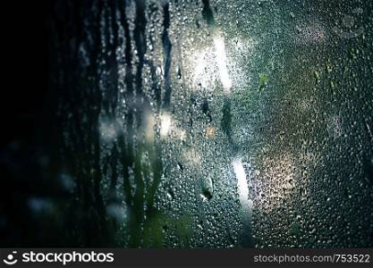 drops on glass , window condensation , and the background for dark text , spray on the window