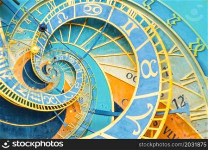 Droste effect background based on Prague astronimical clock. Abstract design for concepts related to astrology, fantasy, time and magic.