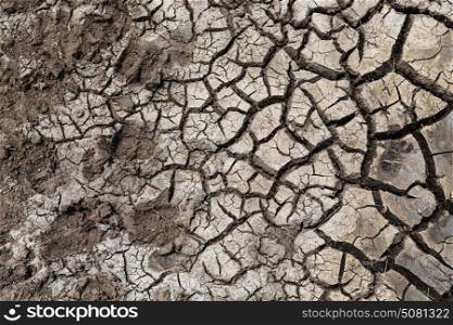 drought, ecology and environment concept - dry cracked ground surface. dry cracked ground surface