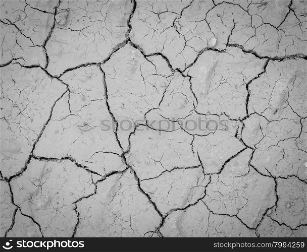 Drought land - cracked texture background in Black and white image. Global warming effect