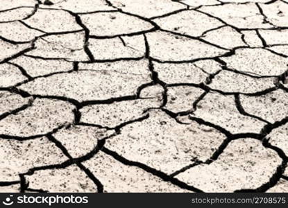 Drought land was cracked. The lake is drying.