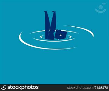 Drowning. Businessman and water jump. Concept business vector illustration.