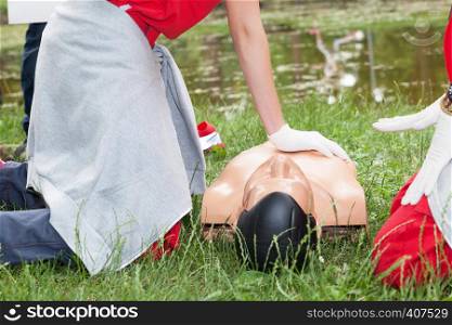 Drowning first aid training. CPR.