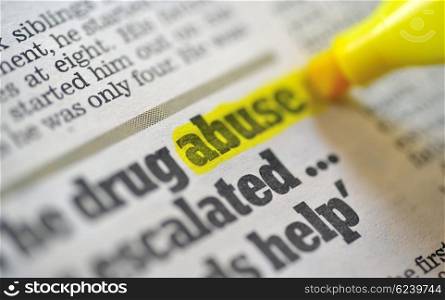 drug abuse word text highlighted
