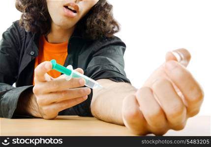 Drug addict during injection