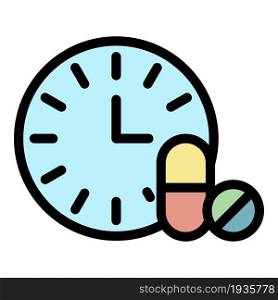 Drug time icon. Outline drug time vector icon color flat isolated. Drug time icon color outline vector