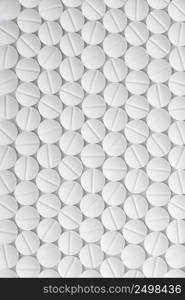 Drugs white tablets pattern abstract background, top view macro