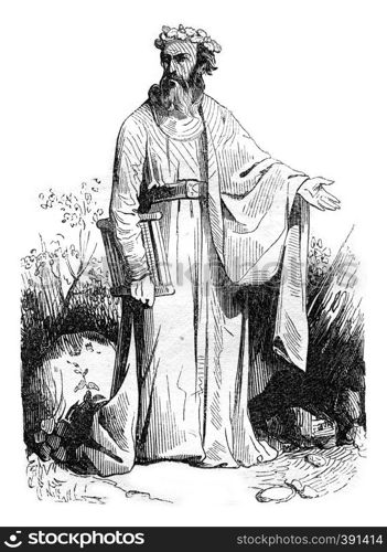 Druid after Meyrick, vintage engraved illustration. Colorful History of England, 1837.