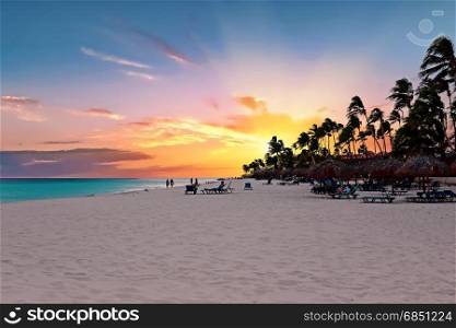 Druif beach at sunset on Aruba island in the Caribbean sea